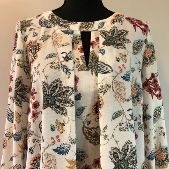 Womens Faith & Joy Open Long sleeve Floral Blouse size M - Picture 2 of 14